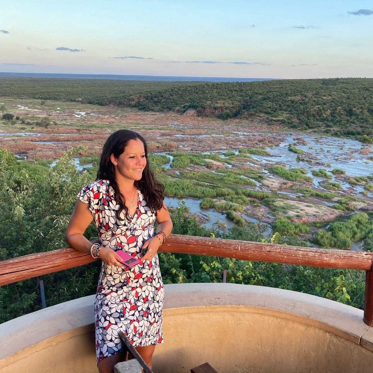 Emily Chavrier overlooking the landscape of Tsavo West National Park, Kenya
